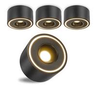 URing 4 Pcs Focos LED Interior Techo Superficie Negro - Ø97x55mm - Aplique Techo Foco interior 8W 1680lm - 3000K Blanco Cálido - Plafones Focos redondo 230V, Focos Superficie de Aluminio