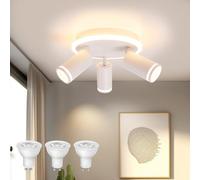 URing Lámpara de Techo 3 Focos Orientable Blanco, Moderno Redondo Plafones de Techo con Luz Inferior 8W+ 3x5W GU10, Blanco Cálido 3000K, Foco de techo LED Para Cocina, Sala de estar, Dormitorio