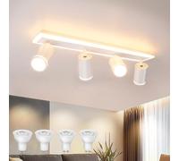 URing Lámpara de Techo 4 Focos Orientable Blanco, Moderno Plafones de Techo con Luz Inferior 14W+ 4x5W GU10, Blanco Cálido 3000K, Foco de techo LED Para Cocina, Sala de estar, Dormitorio