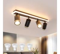 URing Lámpara de Techo 4 Focos Orientable Negro, Moderno Plafones de Techo con Luz Inferior 14W+ 4x5W GU10, Blanco Cálido 3000K, Foco de techo LED Para Cocina, Sala de estar, Dormitorio