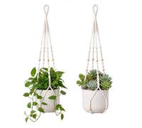 URMONA 2 Colgadores de Macramé para Plantas, 90 cm, Cuerda de Algodón Boho | Decoración boho, ahorro de espacio, ideal para macetas y plantas en ventana, salón, dormitorio, balcón y exterior (Blanco)