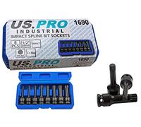 Us Pro Bergen 8 pc 1,27 cm Impact maletín con vasos estriados juego de adaptadores M5-M18 puntas CR-MO 80 mm longitud B1401