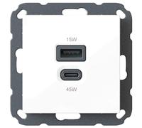 USB-C 45 Watt + USB-A 15 Watt Charger/Charger 6560 x 0100 for Home Installation, for Standard Switch Programmes (55 x 55 mm), Power Delivery, T65.01 Estate