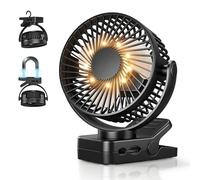 USB Ventilador Mesa Portátil Recargable 12000mAh con Mando Base Magnética | 4 en 1 Ventilador Pinza 3 Velocidades Luz LED Temporizador 360°, Ventilador Sobremesa para Coche Camping Carro Bebé, Negro