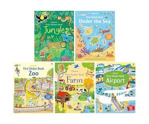 Usborne First Sticker 5 Books Collection Set (Zoo, Farm, Airport, Jungle & Under the Sea)