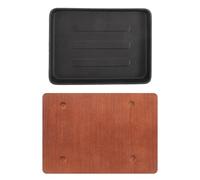 USHOBE Plato de Hierro para Bistec con Base de Madera, Sartén Grill con Doble Asa, Plancha Cocina Antiadherente Adecuado para Barbacoa y Filete