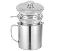 USHOBE Recipiente de Acero Inoxidable Diseño Plata Resistente y Funcional de 1.8l con Colador para Filtrar Aceite y Grasa, Adecuado para Cocina