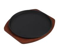 USHOBE Sartén de Hierro Fundido Buena Conductividad Térmica Redondo 25cm Base de Madera Plancha para Carne y Bistec para Barbacoa y Cocina de Inducción