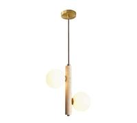 USMJQVZ Lámpara Colgante de Piedra travertino WABI Sabi de 2 Luces - Lámpara Colgante nórdica de travertino Amarillo Natural para Entrada/cafetería/Restaurante, con cableado Fijo y Altura Ajustable.