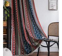 USTIDE Cortina hippie, estilo bohemio, azteca, 1 panel, retro, étnico, a rayas, para sala de estar, dormitorio, con bolsillo para cortinero, cortina reductora de luz, 218,4 cm de largo