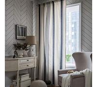 USTIDE Cortinas bohemias semiopacas de lino y algodón para dormitorio, cortinas bohemias a rayas azules, estilo rústico, con bolsillo para cortinero, 1 panel, 59 pulgadas de ancho x 86 pulgadas de