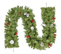 Uten Guirnalda de Navidad Artificial, Corona de Pino de PVC de 2,7 m, 12 Piñas y 12 Frutos Rojos, 240 Ramas, Decoración Navideña, Adecuada para Marcos de Puertas, Chimeneas, Escaleras, Ventanas