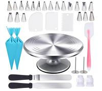 UTEN Plato de Pastel Giratorio Redondo Antideslizante, 33 Kit Equipo de Decoración de Pasteles ，20 PCS Boquillas, 2 Manga, 3 Espátulas,1 Piezas 12 Inch Aluminio Tartas Placa