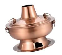 Utensilios de cocina chinos para sopa y estofado de, Bronze 34CM | Cocina de sobremesa con soporte central para chimenea de carbón y fácil limpieza