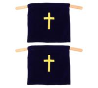 UTHCLO 1 Juego Bolsa de Ofrenda de Terciopelo Azul Grande con Cruz Bordada y Asas de Madera para Iglesia, 2 Unidades, Suministros Religiosos para Comunión, Bautizo y Donaciones 2 Piezas