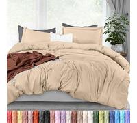 Utopia Bedding Juego de Funda de edredón tamaño Queen, 1 Funda de edredón y 2 Fundas de Almohada, Cierre de Cremallera, Microfibra cepillada Suave, 229 x 229 cm (Queen, Beige)