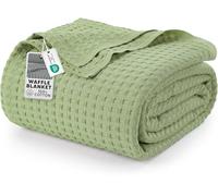 Utopia Bedding Manta Tipo Gofre De Algodón De 300 gsm (Verde Salvia - 274x228 cm), Edredón Suave, Ligero Y Transpirable para Todas Las Estaciones