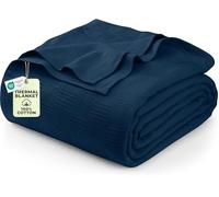Utopia Bedding Navy 100% Cotton Blanket [Queen Size - 90x90 Inch] 350GSM Lightweight, Soft and Breathable Thermal Blanket for All Seasons