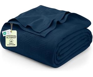 Utopia Bedding Navy 100% Cotton Blanket [Queen Size - 90x90 Inch] 350GSM Lightweight, Soft and Breathable Thermal Blanket for All Seasons