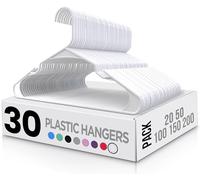 Utopia Home Paquete de 30 Perchas de Plástico Ahorradoras de Espacio, Duraderas y con Ranuras para los Hombros, Blancas