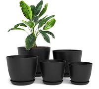 Utopia Home Paquete de 5 macetas 18/17/15/13/12 cm Maceta con platillo para la Cocina, balcón, Plantas de jardín, macetas de vivero de Interior Negro.