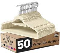 Utopia Home Perchas de Terciopelo - Perchas para Trajes de Terciopelo con Tie Bar - Antideslizantes (Marfil, Paquete de 50)