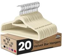 Utopia Home Perchas de Terciopelo - Perchas para Trajes de Terciopelo con Tie Bar - Antideslizantes (Marfil, Paquete de 20)