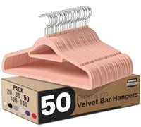 Utopia Home Perchas de Terciopelo - Perchas para Trajes de Terciopelo con Tie Bar - Antideslizantes (Rosa, Paquete de 50)