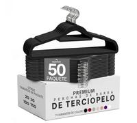 Utopia Home Perchas Terciopelo con Tie Bar (Negro, Paquete de 50) | Perchas antideslizantes | Diseño estilizado | De gran resistencia | Adecuadas para ropa de adulto, abrigos y trajes