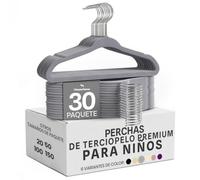 Utopia Home Perchas Terciopelo para niños (Gris, Paquete de 30) | Perchas antideslizantes para bebés | Diseño estilizado | Muy resistentes | Adecuadas para ropa infantil