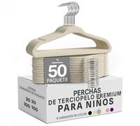 Utopia Home Perchas Terciopelo para niños (Marfil, Paquete de 50) | Perchas antideslizantes para bebés | Diseño estilizado | Muy resistentes | Adecuadas para ropa infantil