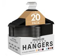 Utopia Home Premium Perchas de Madera, (Negro, Paquete de 20) | Muescas en los hombros | Diseño estilizado | Gran resistencia | Adecuado para ropa de adulto, abrigos y trajes