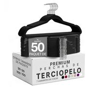 Utopia Home Premium Perchas Terciopelo (Negro, Paquete de 50) | Perchas antideslizantes | Diseño estilizado | De gran resistencia | Adecuadas para ropa de adulto, abrigos y trajes