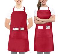 Utopia Kitchen - pack of 2 adjustable bib aprons with 3 pockets - Commercial apron for restaurant, home and kitchen - Adjustable neck strap - Extra long tie straps (rojo)