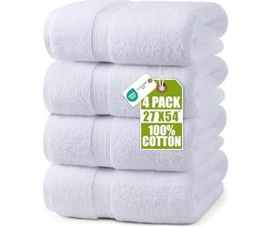 Utopia Towels Toallas de Baño Algodón, Paquete de 4, 69x137 cm, Blanco | Toallas de algodón hilado en anillo, ligeras y de primera calidad muy absorbentes, de secado rápido y tacto suave