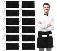 Utopia Wear - Delantal de cintura con 3 bolsillos (juego de 12, negro, 61 x 31 centímetros), medio delantal, delantal de camarero, delantal de dinero, soporte para cheques