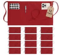 Utopia Wear Paquete de 12 delantales de servidor con 3 bolsillos, delantal de cintura para camarera, 12 pulgadas, rojo, 24 x 12 pulgadas (paquete de 12), Rojo, 24x12 Inch (Pack of 12)