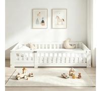 UTTQEW Cama Montessori 80x160 cm, Cama Infantil con Protección contra Caídas y Puerta, Baby Bed con Somier, Cama de Suelo para Bebé para Niños y Niñas, Pino, Sin Colchón, Blanco A