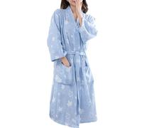 UUNBS Bata de Gasa de algodón para Mujer,Bata de baño Tipo Kimono con Estampado Moderno,Ropa de Estar por casa Ligera y Transpirable,1 Blue,L