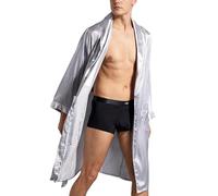 UUNBS Bata Seda Satinada para Hombre Bata Tipo Kimono Seda Estampada Prenda Ligera y Suave para Estar en casa Ropa Dormir para SPA,Gris,L
