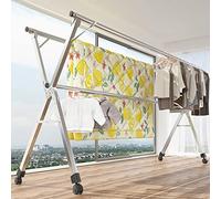 UVCMDUI Tenderetes de Ropa Plegables, Inoxidable A Prueba de Herrumbre Tendederos Plegables, Tendedero Vertical con Ruedas, Tendedero Extensible para Tender Ropa En Interior O Exterior,2.4m