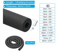 Uxcell 1/2/3 Uds 1,8 m/2m tubo de espuma de aislamiento cubierta de tubo envoltura rollo de barra tubo acolchado para mango HVAC aire acondicionado