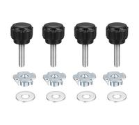 uxcell 4 juegos de pomos de sujeción moleteados con arandelas y tuercas en T, M4 x 16 mm métrico de 14 mm, cabeza de plástico de acero inoxidable 304, rosca macho, tornillo de pulgar en cabeza roscada