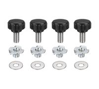 uxcell 4 juegos de pomos de sujeción moleteados con arandelas y tuercas en T, M6 x 12 mm métrico de 18 mm, cabeza de plástico de acero inoxidable 304, rosca macho, tornillo de pulgar en cabeza roscada