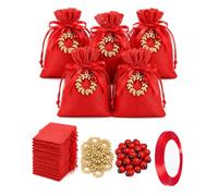 UXEWKL Juego de 24 piezas - Empaques de regalo para graduación, regalos para invitados de graduación, colgantes de coronas de laurel, bolsas de organza roja, colgantes de borlas (Rojo)