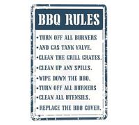 UYCUODLUY Humorous BBQ Metal Sign Rules for Grilling Turn Off Burner and Gas Tank Valve Retro Decor for Kitchen Bar 8 X 12 inch
