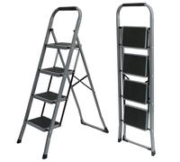 UZIRO Escalera Plegable 4 Peldaños -Estructura de Acero y Peldaño Antideslizante - Asa Superior de Goma - Escaleras Plegables Domésticas - Step Ladder para Hogar (Gris, 4 Pedaños)