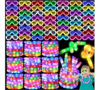 UZLU 60 piezas de suministros de fiesta que brillan en la oscuridad, 30 gafas de luz LED, 30 varillas luminosas, tubos de flash, gafas LED de neón, pulsera, collar, accesorios, bolsas de regalo para