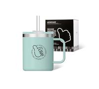 UZSPACE Taza Térmica Café 500ml con Pajita, Vaso Térmico con Tapa y Asa | Doble Aislamiento para té o café, Mantiene Temperatura 4-6h, Taza Termo de Doble Pared para Hogar y Oficina, Azul Neblina