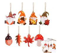UZYXC 8 Piezas Decoraciones De Madera Otoño, Set Con Hoja De Arce, Bellota, Seta, Gnomo, Con Cuerda De Yute, Doble Cara, Para Interior Exterior, Ventana, Árbol, 5-10cm, Pintado Colorido